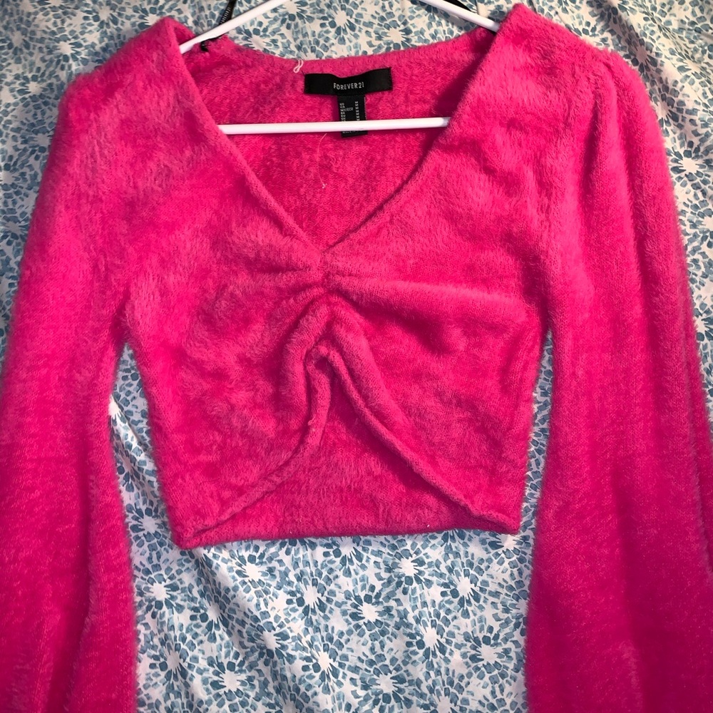 Pink fluffy crop top